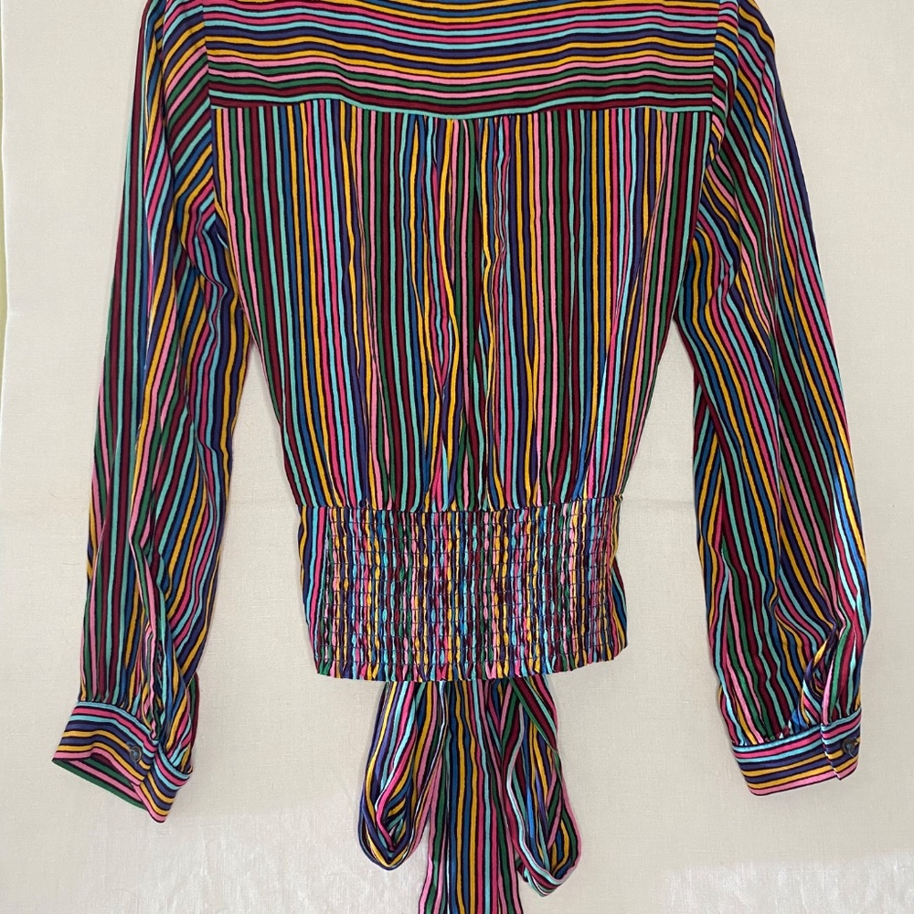 Maeve By Anthropology Multicolor V Neck Wrap Long Sleeve Top w/ Tie Size 4 Small - Picture 11 of 12